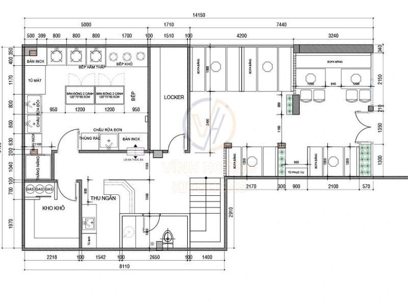 Bản vẽ thiết kế 2D bếp ăn công nghiệp (2)