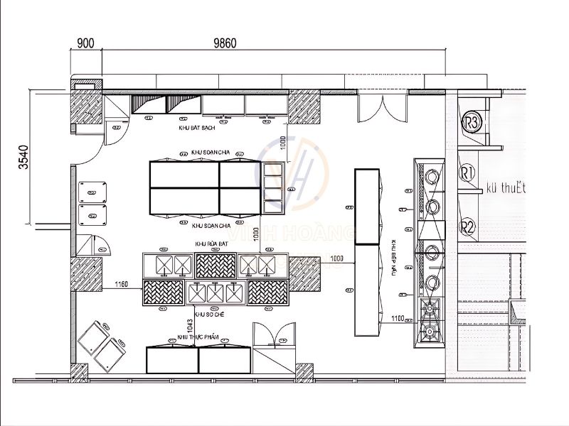 Bản vẽ thiết kế 2D bếp ăn công nghiệp (1)