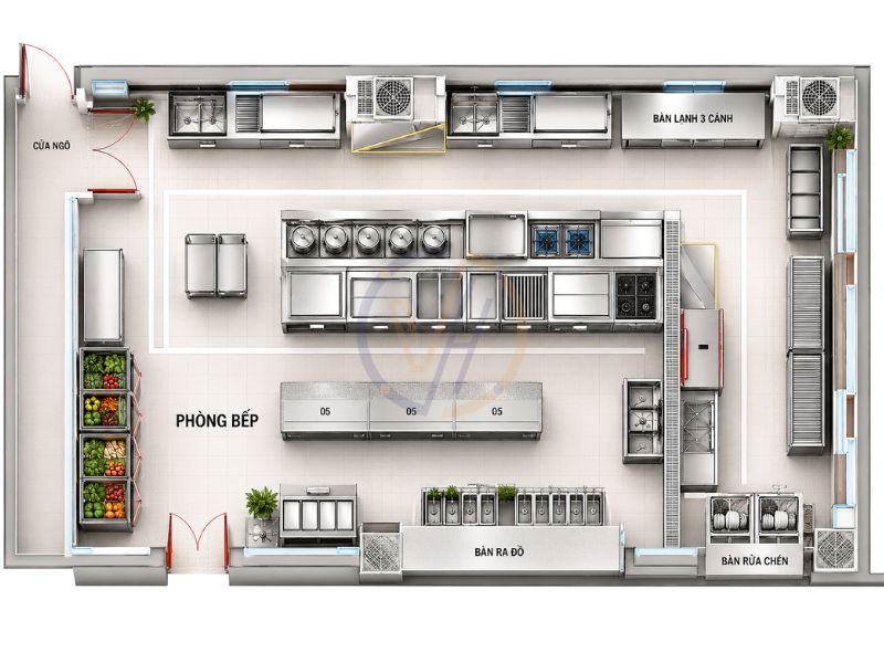 Mô hình bếp công nghiệp 1 chiều