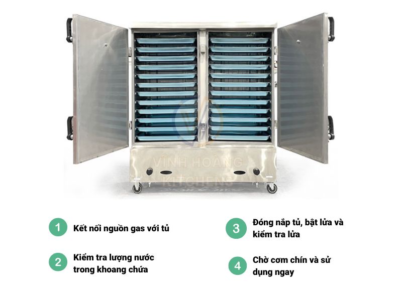 Cách sử dụng tủ nấu cơm 24 khay gas