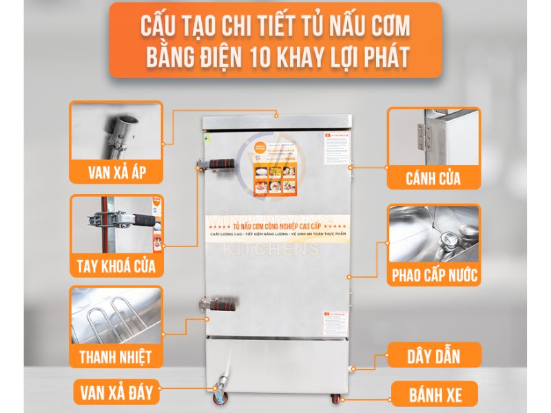 Cấu tạo chi tiết của tủ cơm điện 10 khay