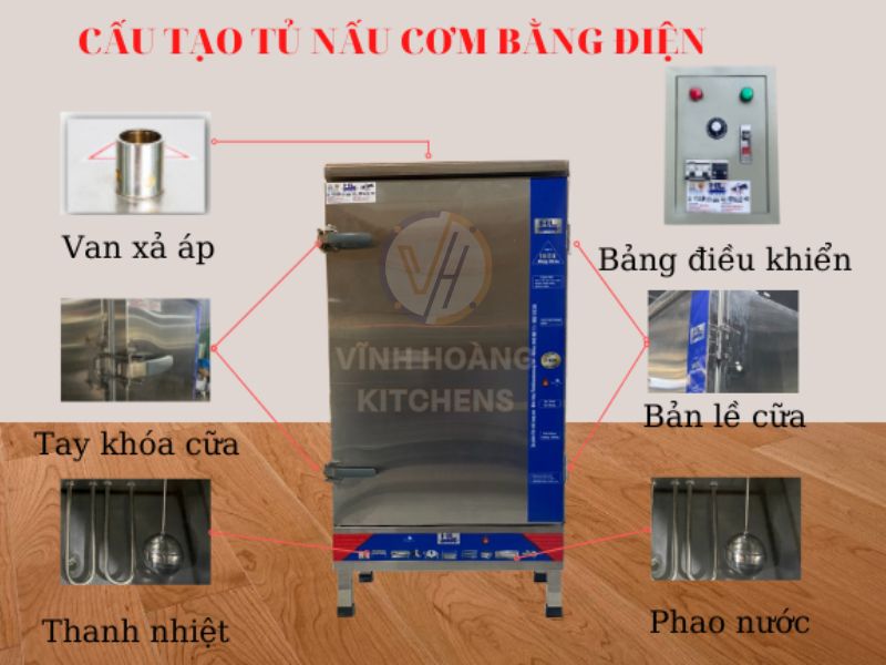 Cấu tạo chi tiết tủ cơm điện 8 khay công nghiệp