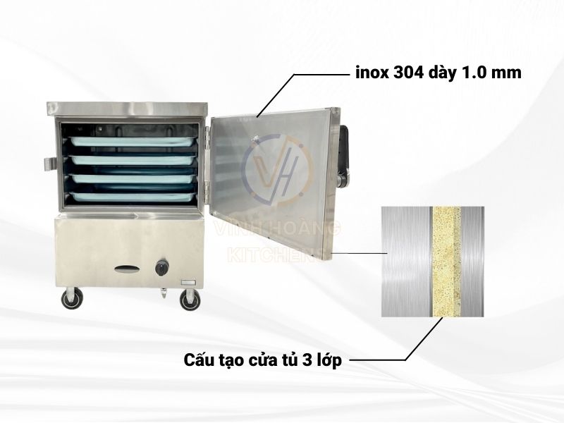 Thân tủ cơm gas 4 khay bằng thép không gỉ