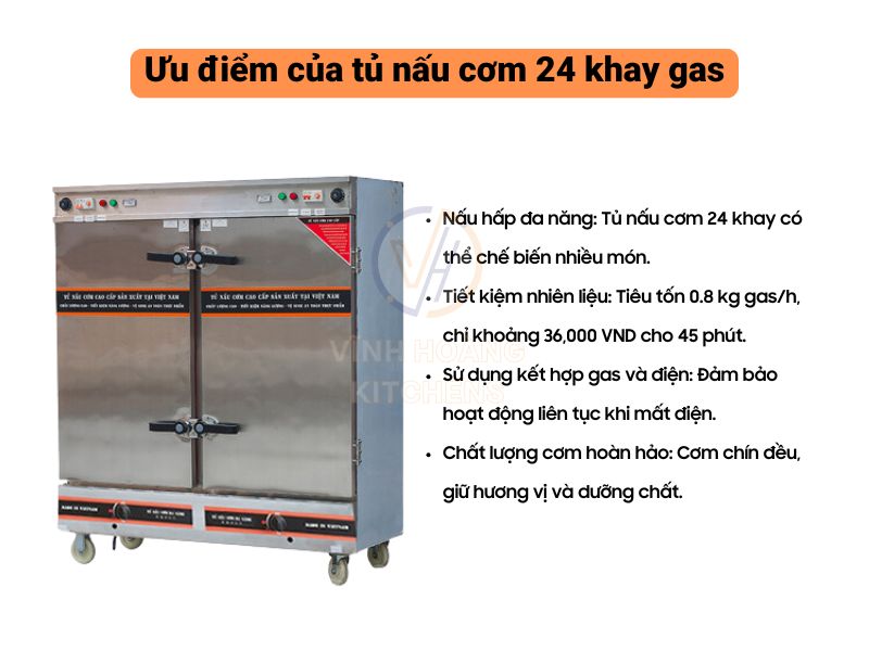 Ưu điểm của tủ nấu cơm 24 khay gas