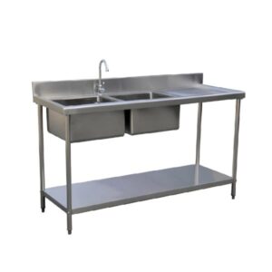 Chậu rửa công nghiệp 2 hố bàn chờ có sàn