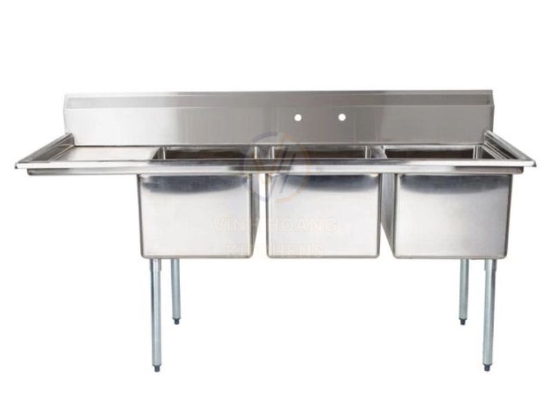 Chậu rửa công nghiệp 3 hố có bàn chờ