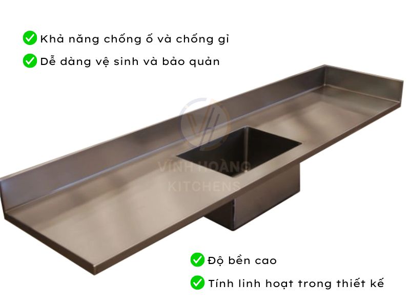 Ưu điểm vượt trội của bàn bếp inox gia đình có chậu rửa