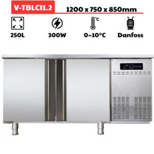 Bàn mát 2 cánh inox 1200mm (250L) quạt gió