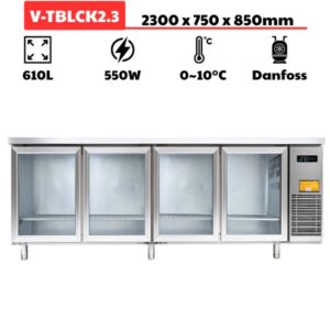 Bàn mát cánh kính 2300mm (610L) quạt gió