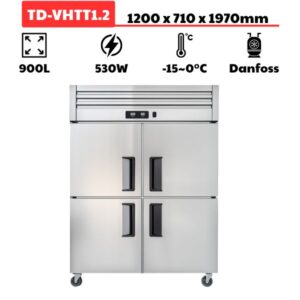 Tủ đông 4 cánh inox (900L) trực tiếp