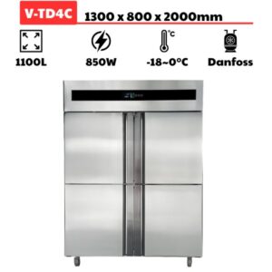 Tủ đông 4 cánh inox (1100L) quạt gió