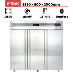 Tủ đông 6 cánh inox (1750L) quạt gió