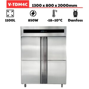 Tủ đông mát 4 cánh inox (1100L) quạt gió