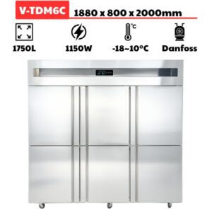 Tủ đông mát 6 cánh inox (1750L) quạt gió