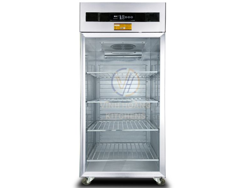 Tủ mát 1 cánh kính dung tích 600L trưng bày đồ uống và thực phẩm cho quán ăn nhỏ.
