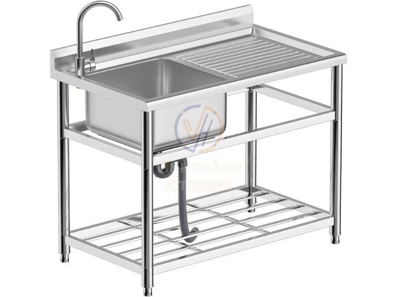 Chân chậu rửa đơn công nghiệp inox hộp, có tăng chỉnh độ cao