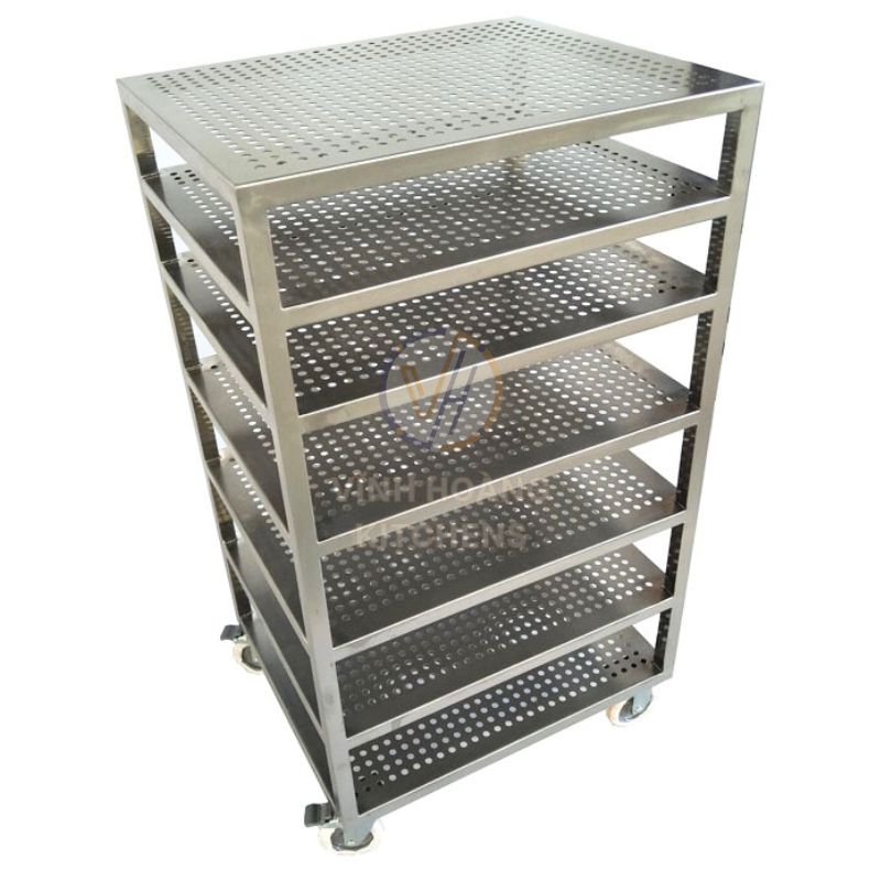 Kệ inox 7 tầng đục lỗ có bánh xe