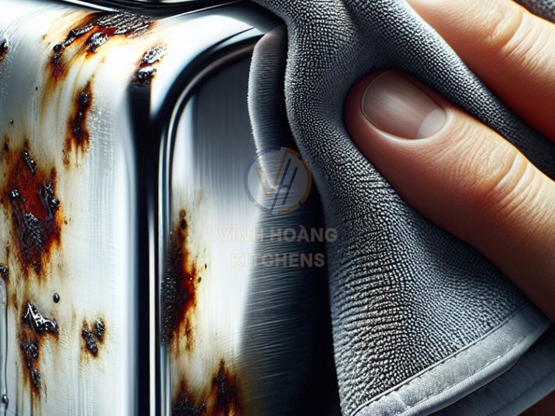 Kệ inox bị rỉ sét do tiếp xúc lâu với muối hoặc axit