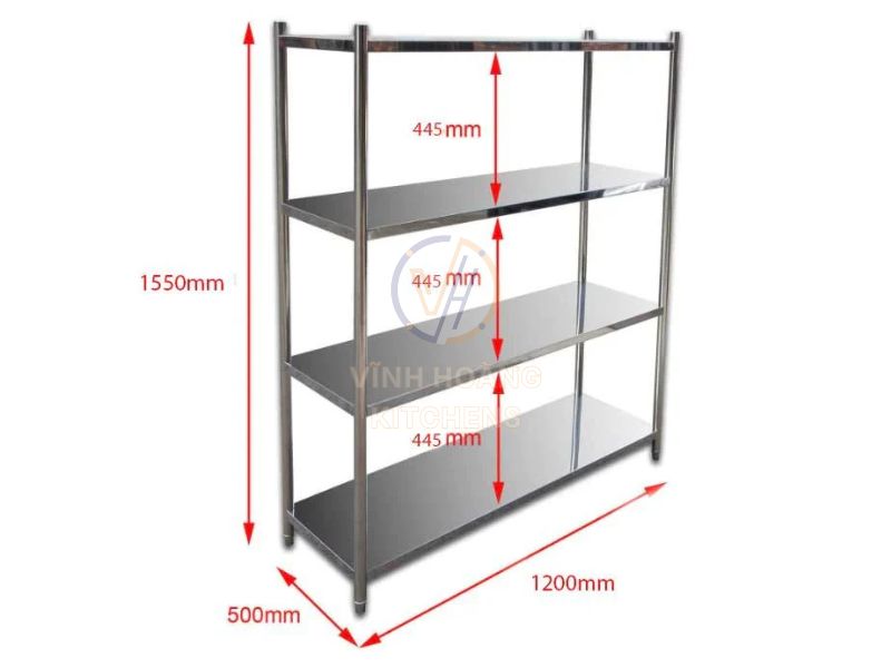 Kích thước của kệ inox mà Vĩnh Hoàng Kitchens đang cung cấp