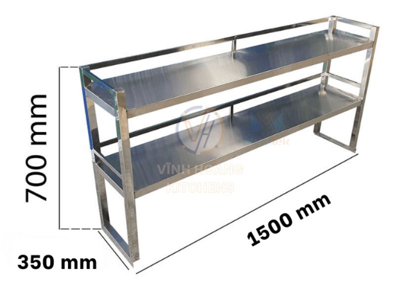 Kích thước tiêu chuẩn của kệ inox 2 tầng