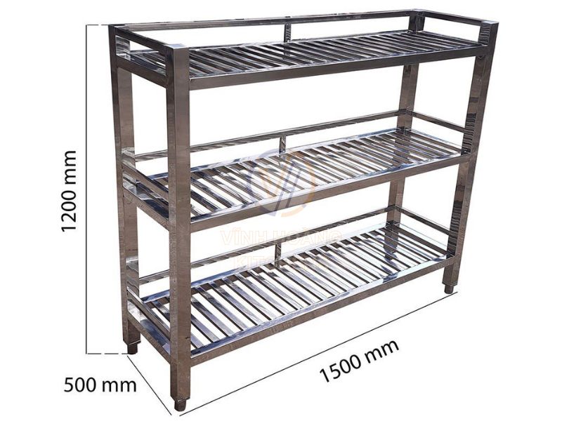 Kích thước tiêu chuẩn của kệ inox 3 tầng