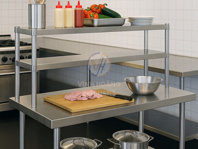 Khu sơ chế nên ưu tiên kệ inox 2 tầng
