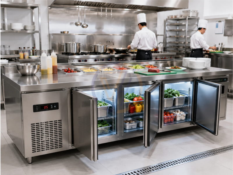 Với những bếp có quy mô lớn nên lựa chọn bàn lạnh quầy bar