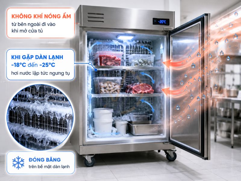 Tủ bị đông tuyết do không khí từ bên ngoài vào