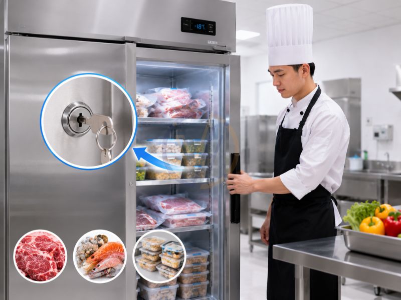 Có khóa an toàn đối với các ngăn chứa thực phẩm có giá trị cao