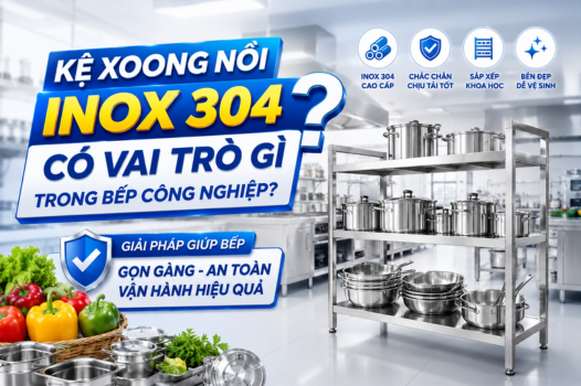 Kệ xoong nồi inox 304 có vai trò gì trong bếp công nghiệp?