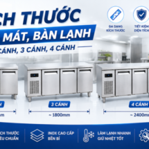 Kích thước bàn mát, bàn lạnh 2 cánh, 3 cánh, 4 cánh chi tiết