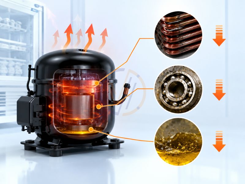 Máy nén trong tủ đông hoạt động quá tải