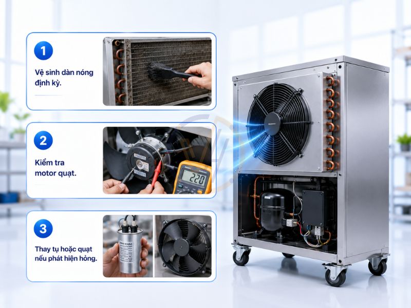 Dàn nóng bẩn hoặc quạt giải nhiệt hỏng