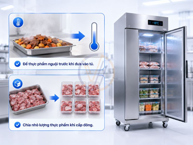 Cho quá nhiều thực phẩm nóng vào tủ